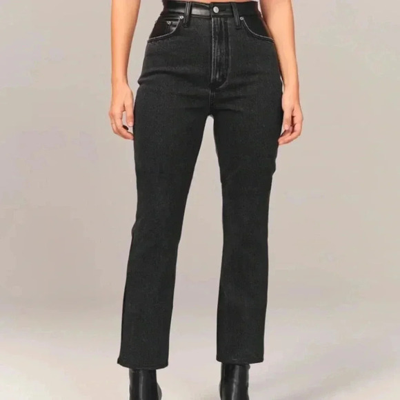 Abercrombie & Fitch Ankle Straight Ultra High Rise Vegan Leather Denim 37 24W - Picture 1 of 14